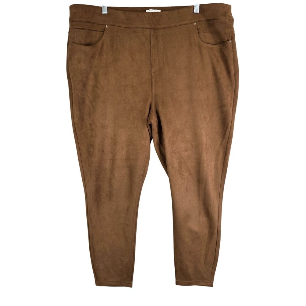 Womens Westbound Brown Faux Suede Leggings High Rise Polyester Blend 22W